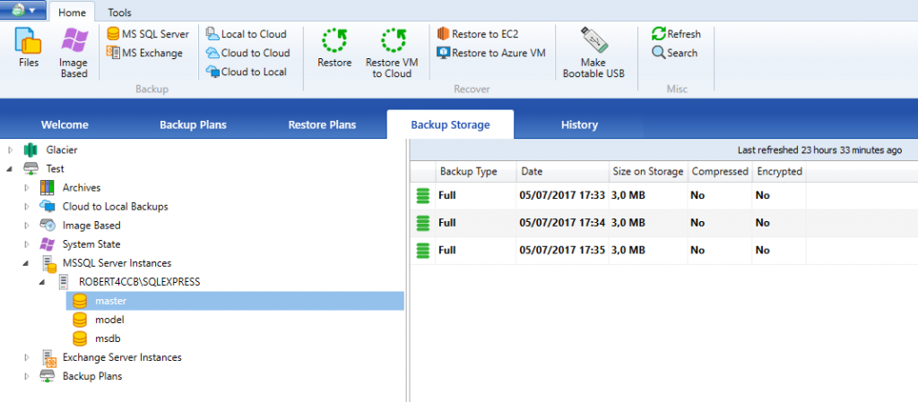 Stored database backups overview